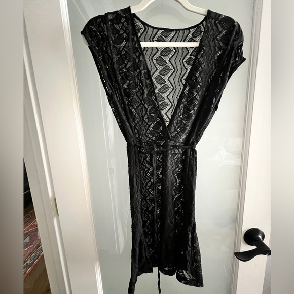 Cupshe Crochet Drawstring Cover-Up Dress~Black Medium - Picture 7 of 9